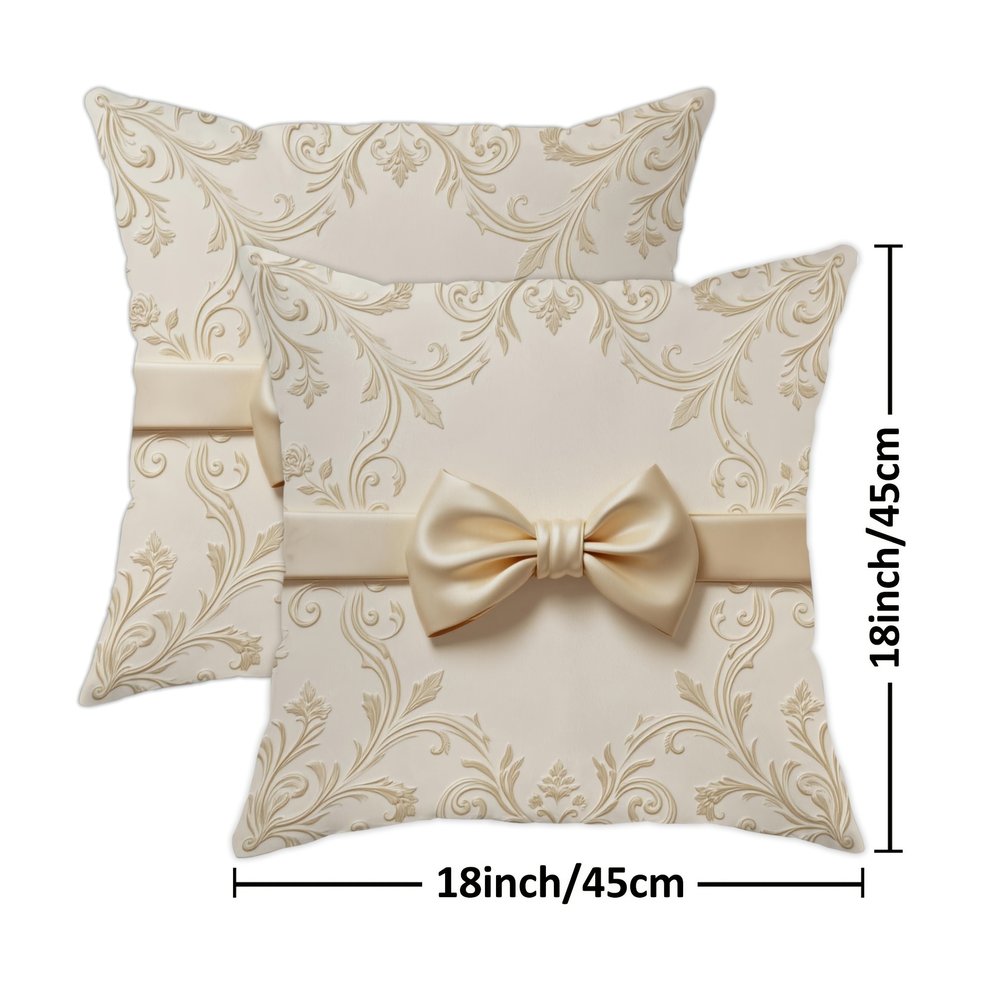 TEMU Lot de 2 housses de coussin plates 2D avec nœud, élégantes et , motif de florales N/a crème, en velours lavable, pour canapé, salon, salle de