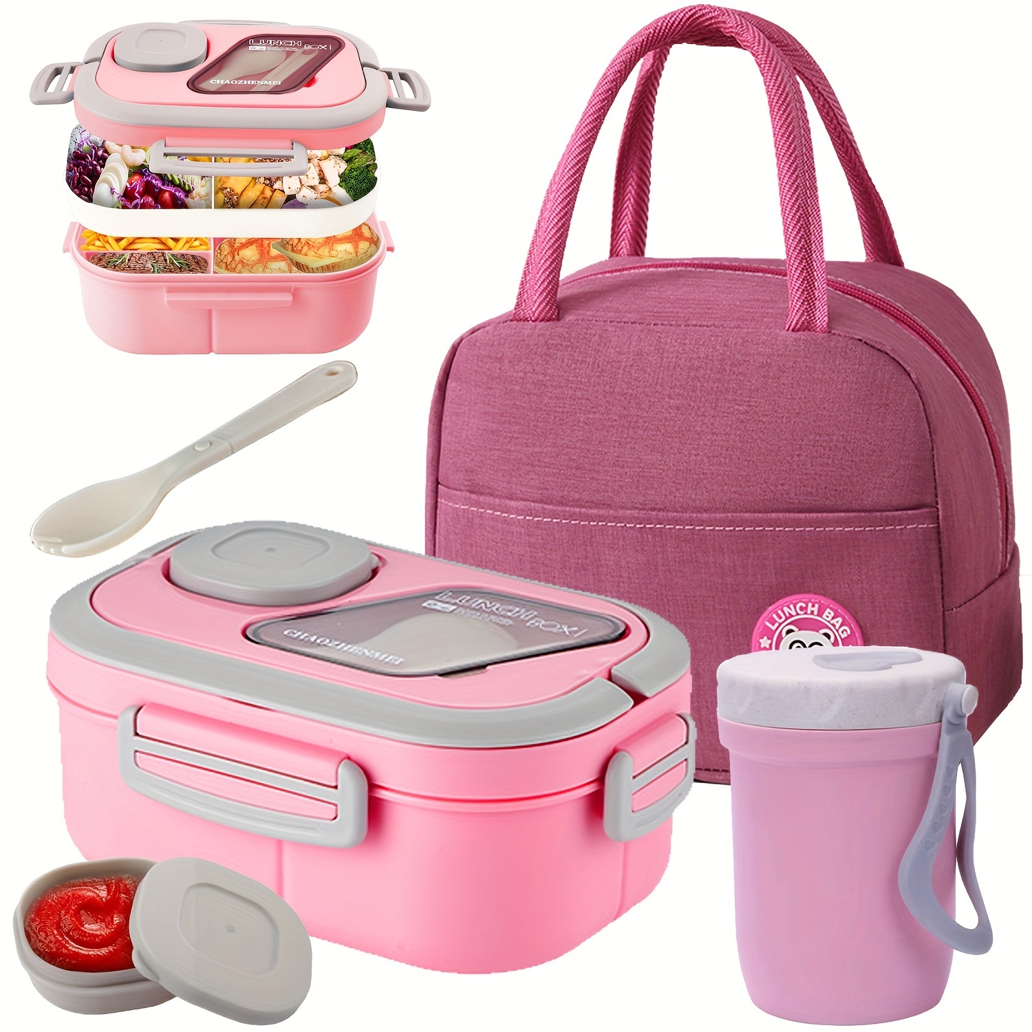 

1500ml-2 Grid Lunch Box; Adult Lunch Box Set With Cutlery, Soup Cup And Insulation Bag, Reusable For School, Office, Outdoor Picnic, Free From Bisphenol A, Food Grade Safe Material