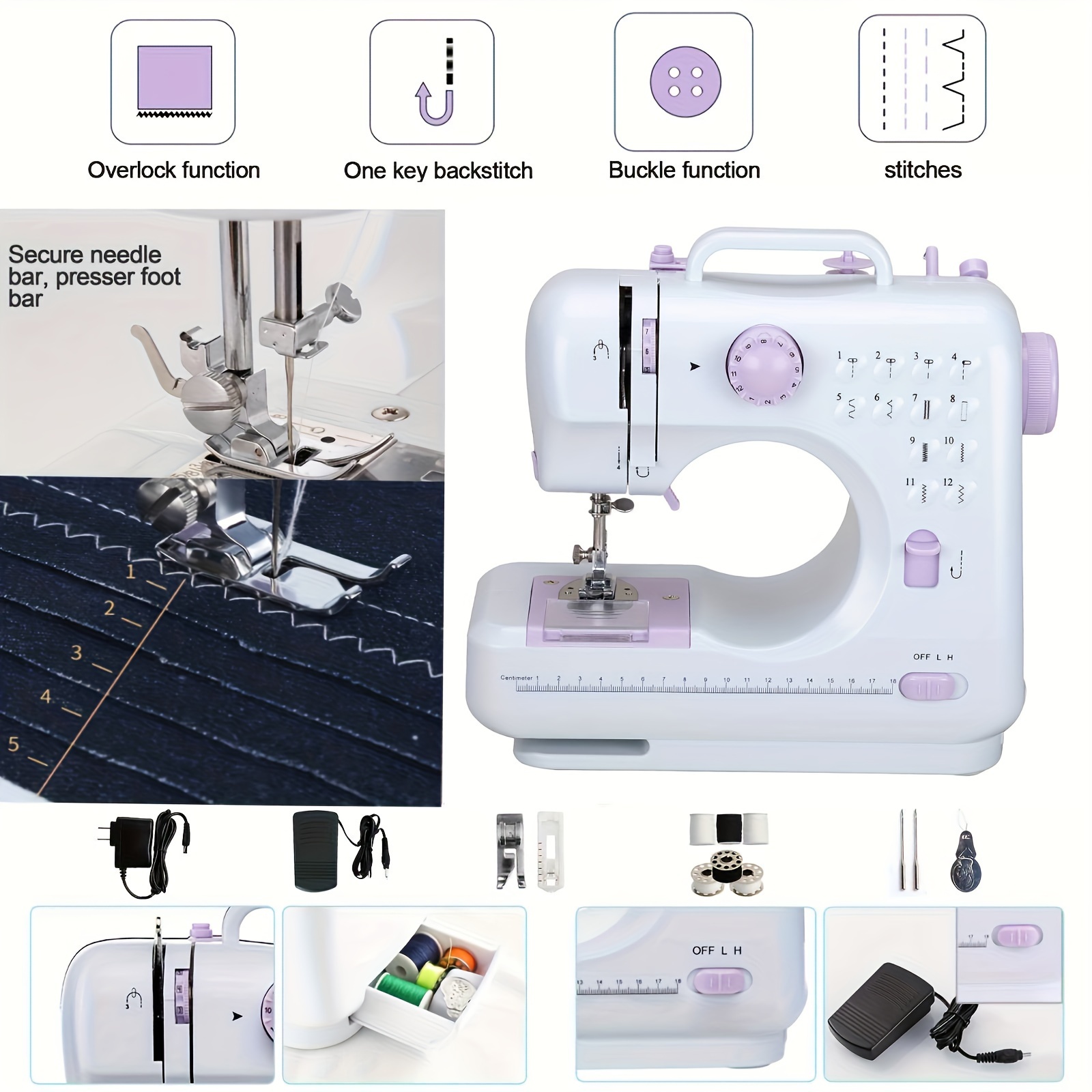 

Sewing Machine - 12 Stitches Electric Sewing Machine Mini Household Double Thread Sewing Machine Us 110v Purple, Portable Beginner 505a Sewing Machine