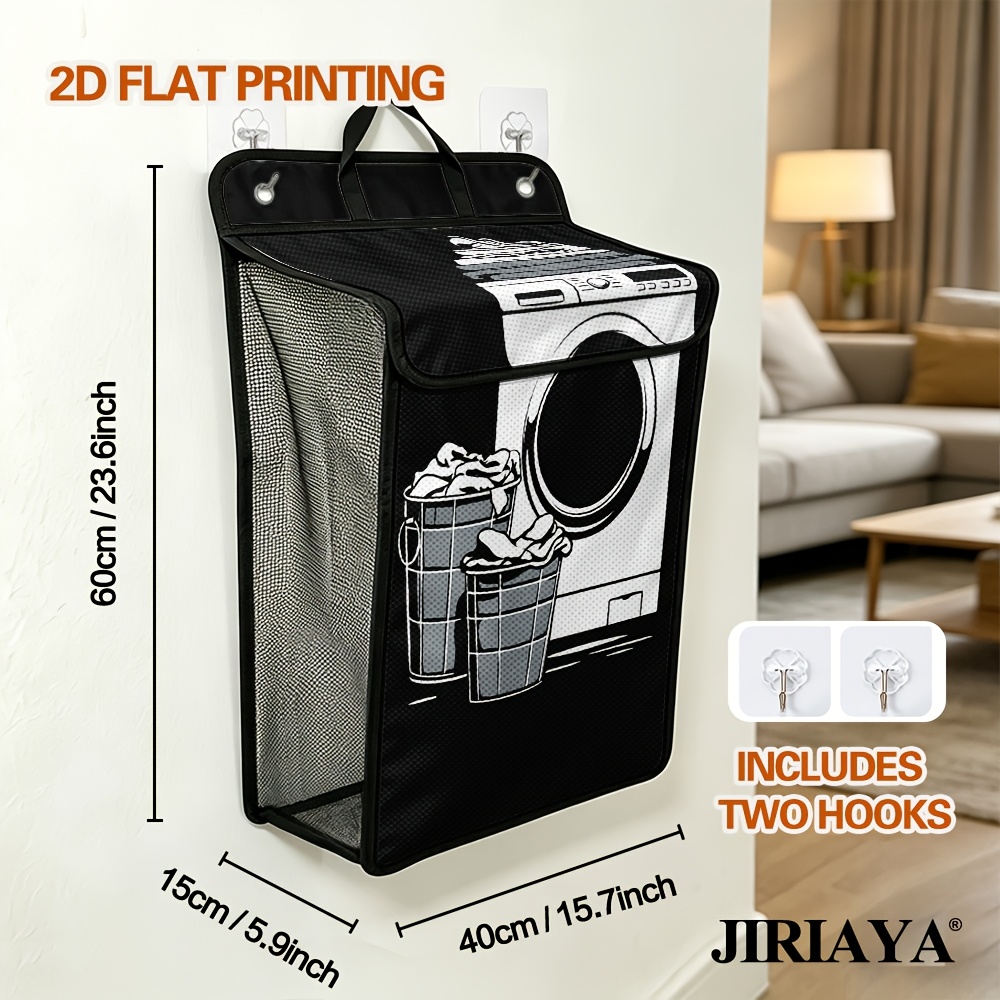TEMU 2d Flat Printing, 1pc Laundry Machine Illustration Design Art Wall-mounted Laundry Basket, Large Capacity Foldable Dirty Clothes Hamper For