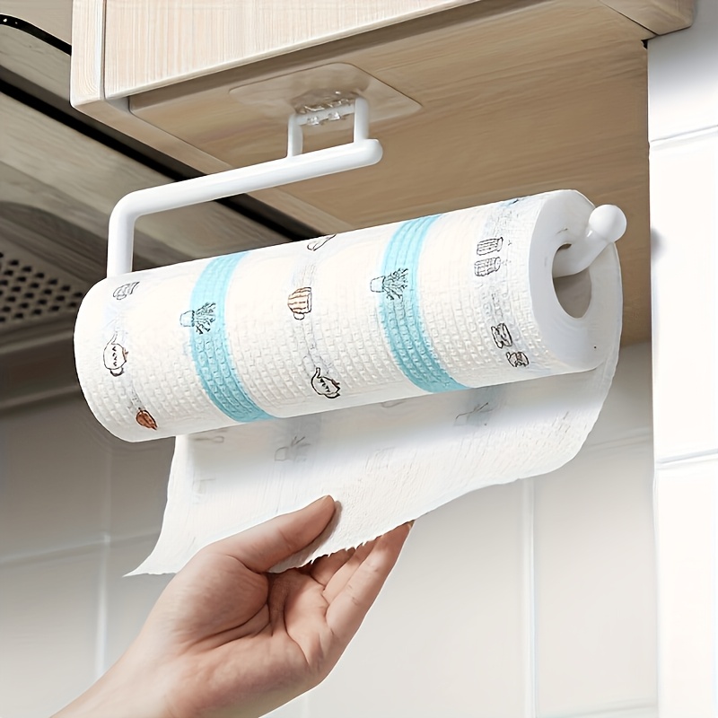 E-shop 1 Stück Bohrfreier Küchenpapierhalter, Toilettenpapierhalter, Rollenhalter Haken, Plastikfolien-Aufbewahrungsständer, Tuch-Aufbewahrungsständer,