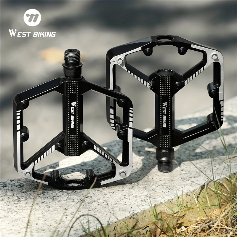 

West Biking Anti-slip Aluminum Alloy Bike Pedals For Mountain Bikes, Ultralight Du Bearing Mtb Road Cycling Pedals - Black