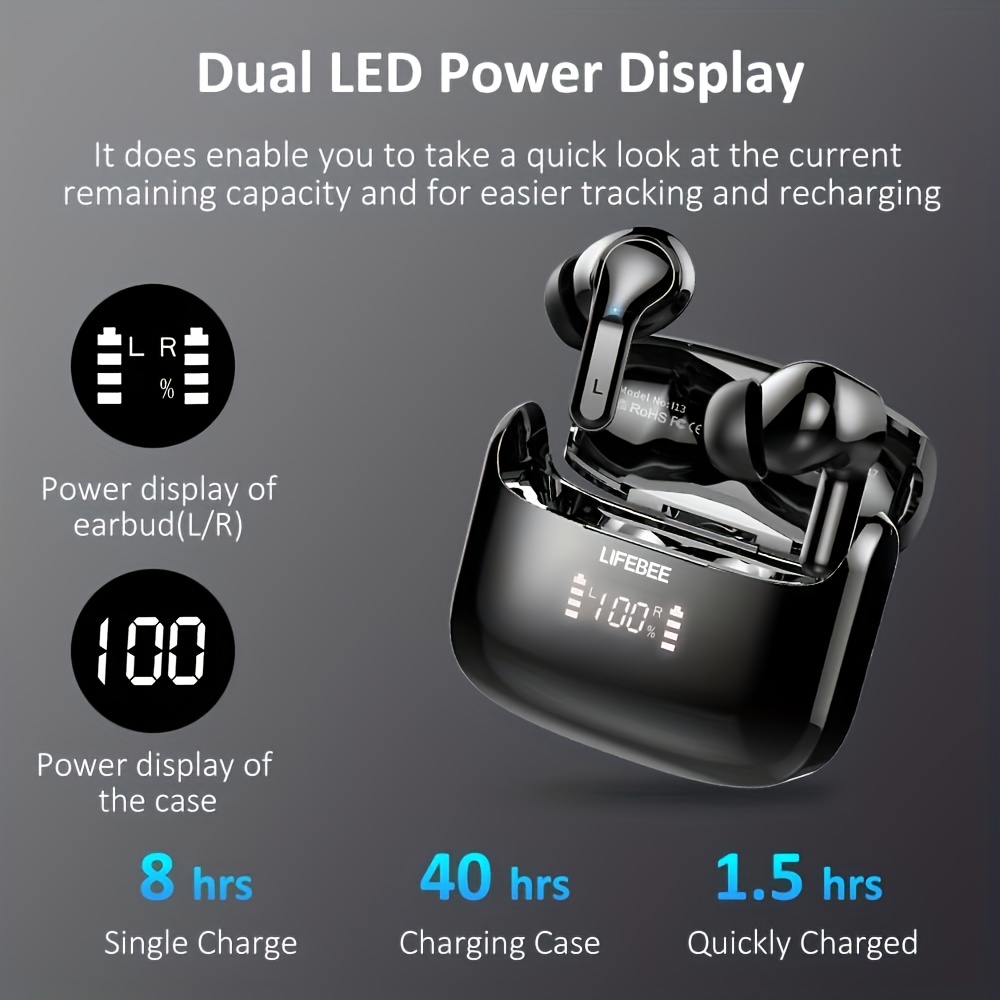 سماعات لايف بي اللاسلكية مع شاشة عرض led وعلبة شحن لاسلكي - سماعات داخل الأذن