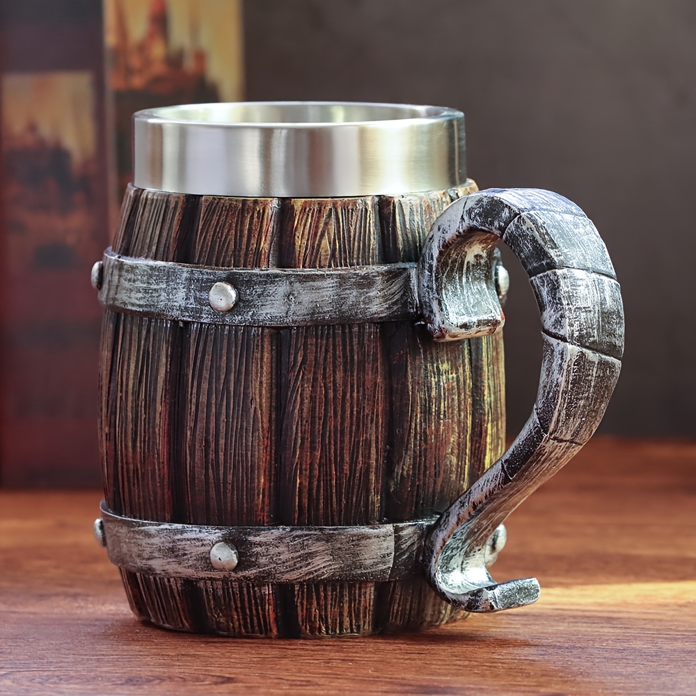 a 20oz large capacity stainless steel cup in   of a   resembling a wooden beer mug made of resin   cold drinks party bars and as a gift for friends or for a fathers birthday and   Product details 4