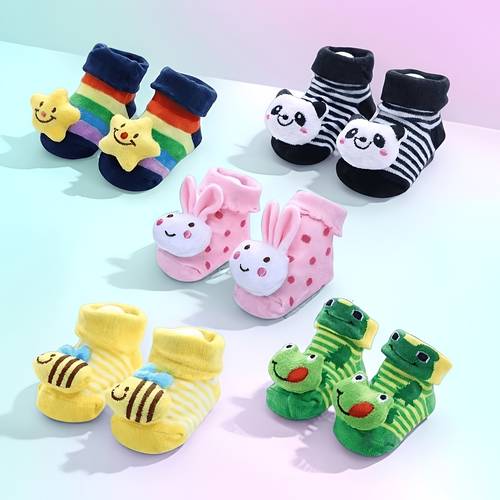 1 par calcetines adorables de dibujos animados para niños, calcetines 3d decorados, antideslizantes para el piso, calcetines para bebés y niños pequeños