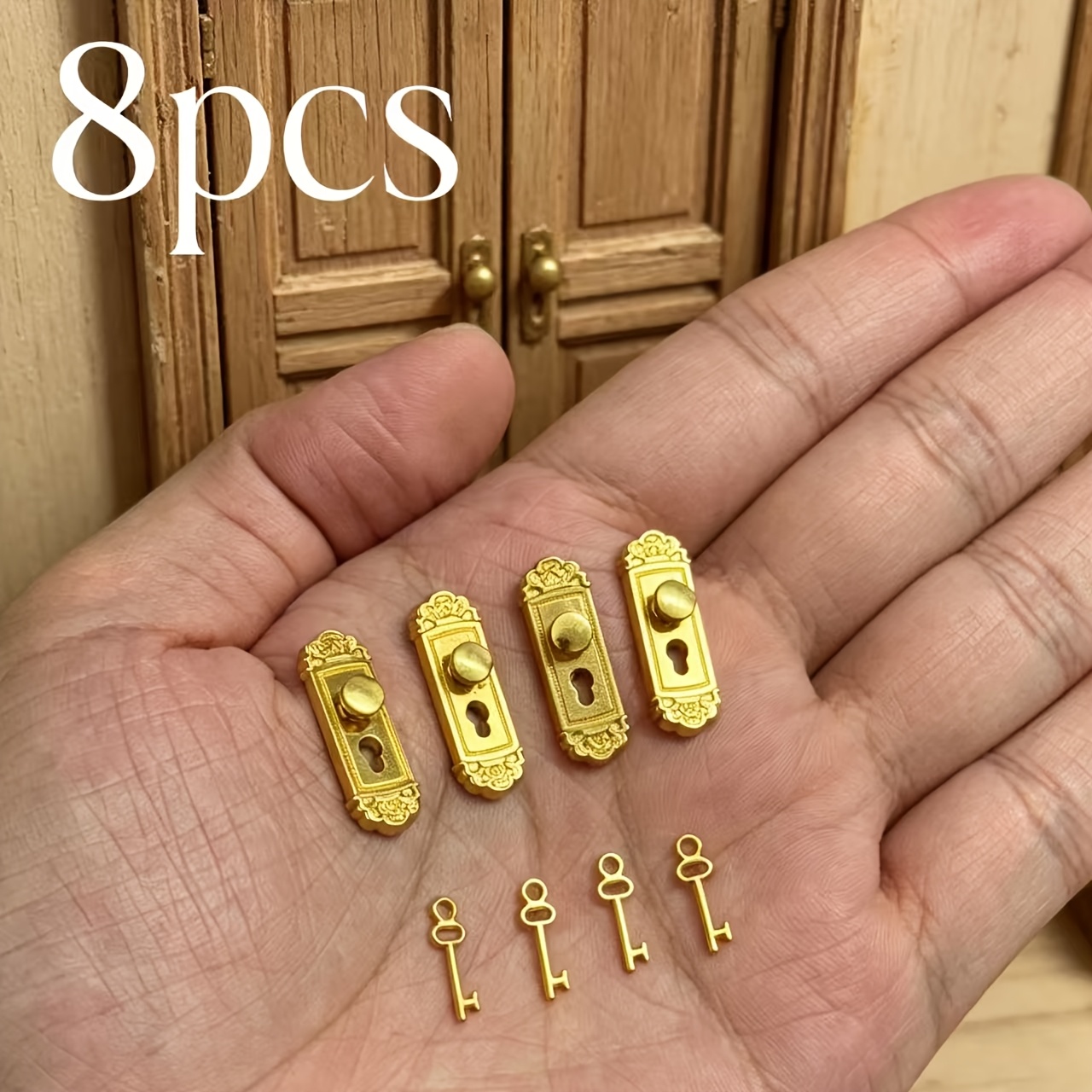 TEMU 8pcs, Mini Dollhouse Retro Lock And Key Set (including 4pcs Locks And 4pcs Keys), 1:12 Dollhouse Door Lock And Key, Simulation Design, Micro