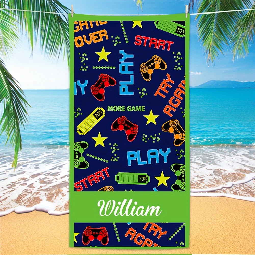 

1pc Personalized Microfiber Beach Towel With Custom Name Print, Lightweight & Absorbent, Ideal For Travel, Spa, And Wedding Gifts