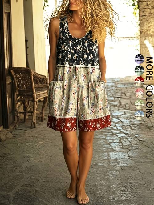 womens summer new french retro small floral printed sleeveless jumpsuit elegant one piece romper beach vacation countryside photoshoots daily shopping and dating