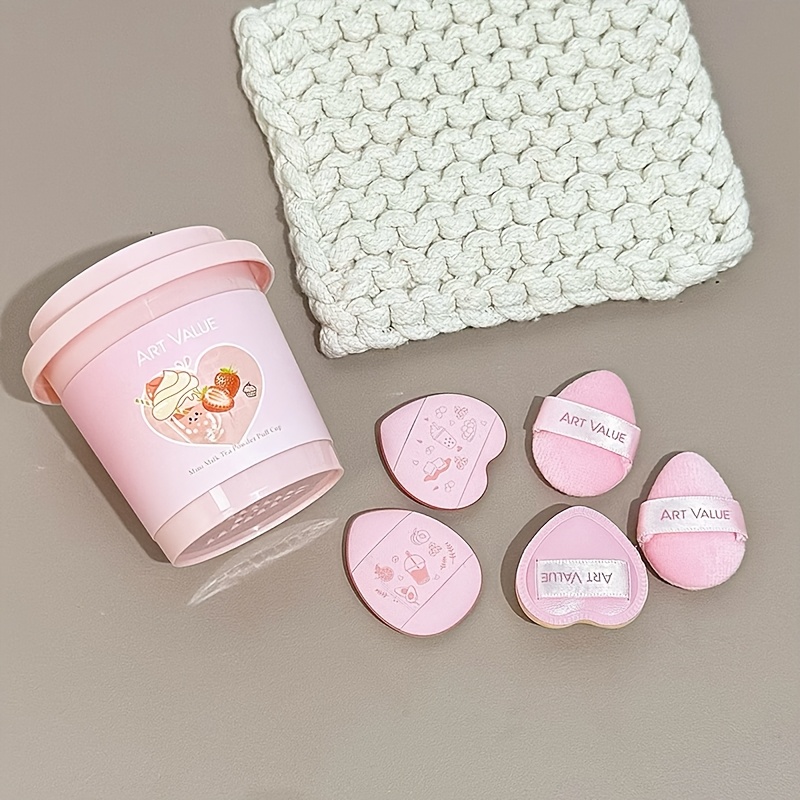 E-shop 5er-Set Mini Niedliche -Tasse Puderquaste, inklusive geflockter/herzförmiger/Marshmallow-Puderquasten, für Foundation, Concealer, Rouge und