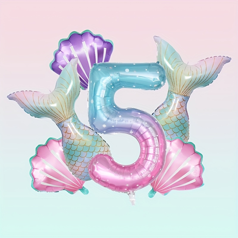 Image of Mermaid Tail Balloon Set With Mermaid Tail, Shell Balloons, Gradient Starry Sky Number 1-9 Balloons, Suitable For Birthday Party Home Decor, Christmas Decorations, Navidad Decoración, For Halloween