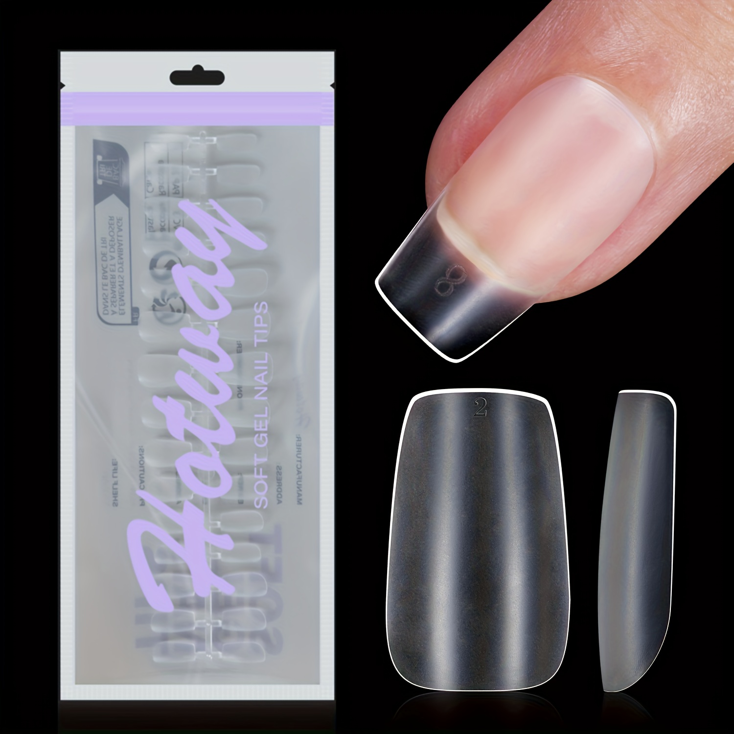 

HOTWAY Pointes d'ongles carrées transparentes - 120/240pcs d'ongles acryliques , extensions d'ongles de couleur longueur moyenne pour le nail art et DIY