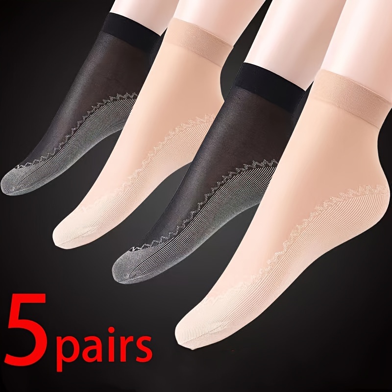 

5 Pairs Couple's Short Transparent Socks, 100% Polyamide, Knit Fabric, Solid Color, Non-slip, , Comfortable, Breathable, 120g/m² - Hand Washable