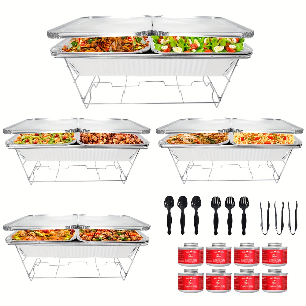TEMU [christmas] 4 Sets Of Large Luxury Foldable Buffet Heating Set, Including 4 Sets Of Racks, 3 Clips, , 3 Spoons, Used For Parties, Parties,
