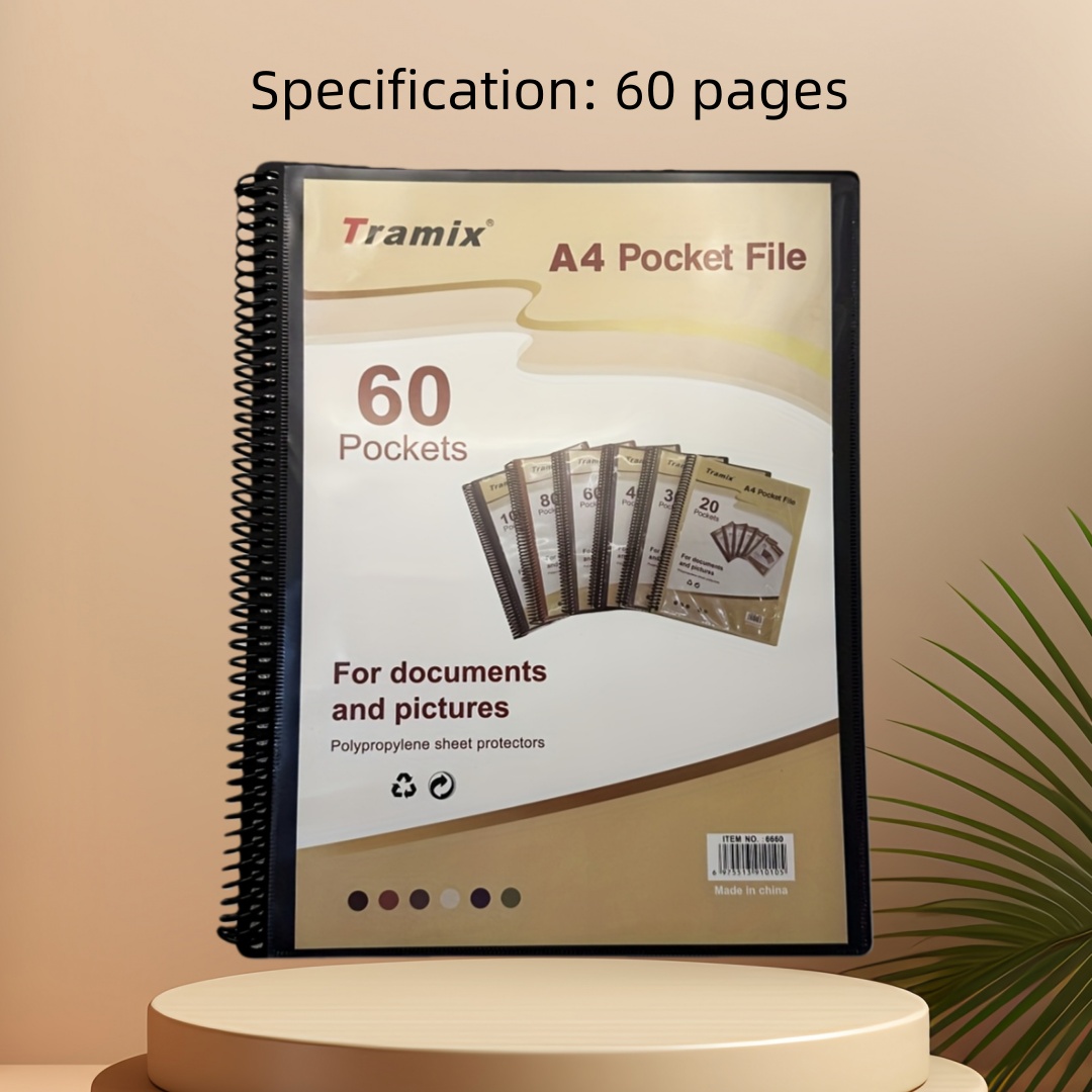 TEMU Protector de documentos transparente A4 con , carpeta de anillas de múltiples capas transparente, 30/60/80/100 páginas, para colección de