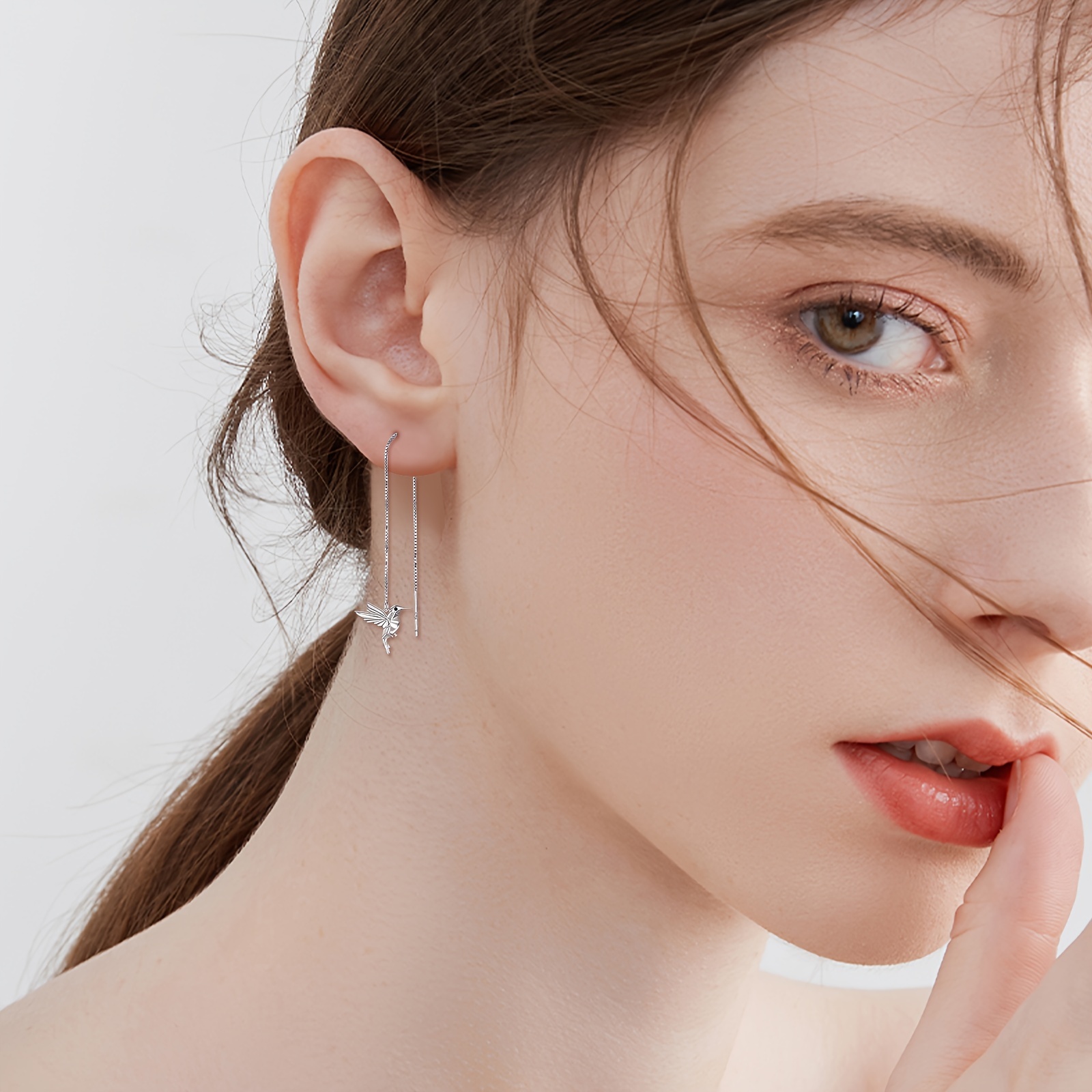 hummingbird pull through threader earrings 925 sterling silvery long piercing tassel drop dangle ear line   earrings origami jewelry birthday gifts for women Product details 5