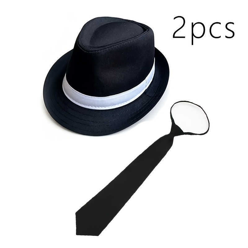 TEMU Ensemble d'accessoires de déguisement style années 1920, 2 pièces, comprenant (chapeau, cravate), idéal pour Halloween, carnaval, , costumées,