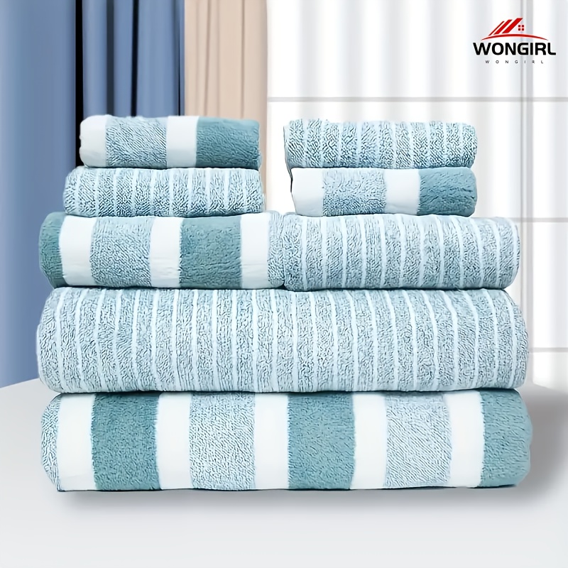 

Wongirl 8pcs Striped Towel Set - Includes 4 Washcloths, 2 Hand & 2 Bath Towels | Ultra Absorbent & Quick-dry | Super Soft & Skin-friendly For Home Bathroom