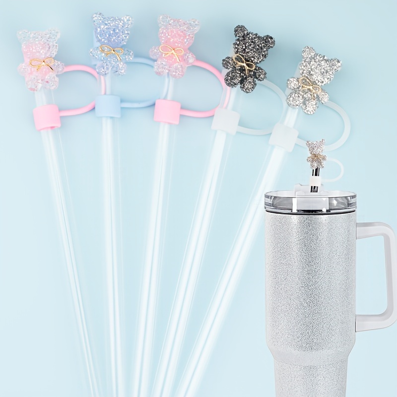 

5-piece Cute Bear Silicone Straw Tips For Stanley Cups - Reusable Protectors For 30oz/40oz Tumbler Straws, Decorative Accessories