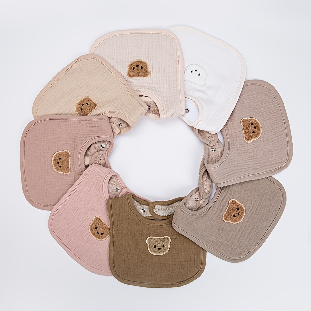 3pcs/Lot Cute Bear Muslin Gauze Baby Bibs Saliva Towel U-Absorbent Pockets  Korean Children Kids Boys Girls Bandanas Feeding Burp Clothes Newborn
