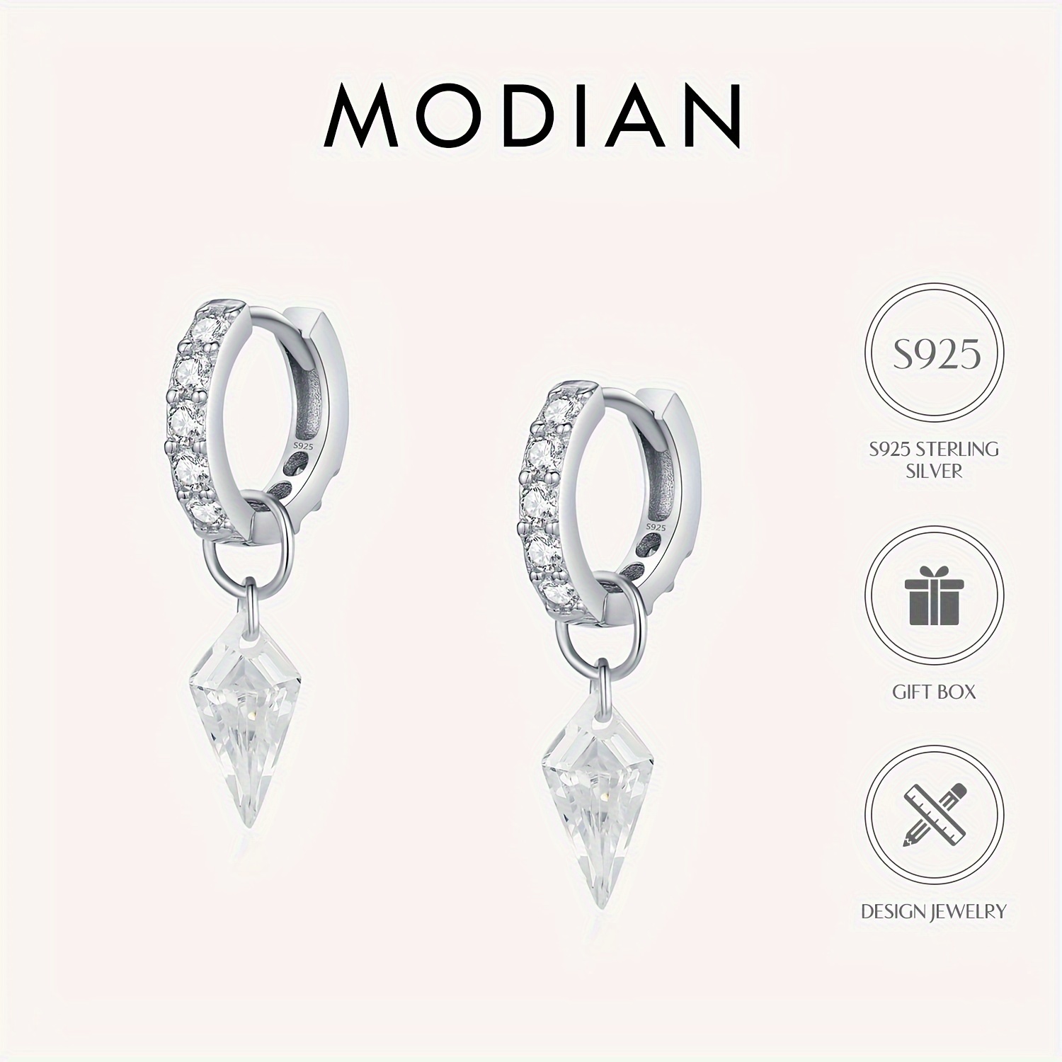 

Elegant Modian 925 Sterling Silvery Hoop Earrings With Sparkling Cubic Zirconia Charm - Hypoallergenic, Parties & Vacations