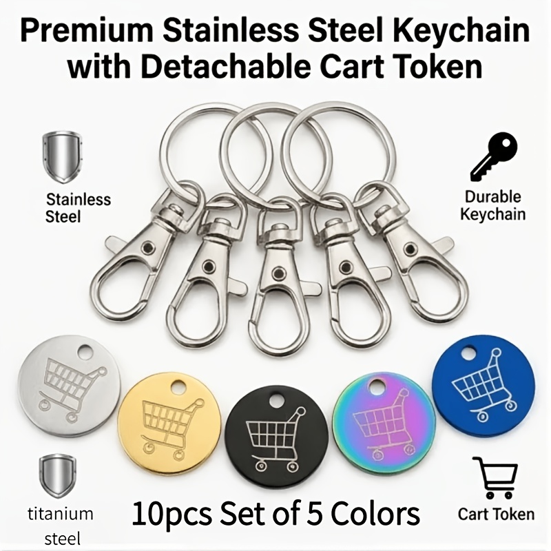 TEMU Set da 10 pezzi/ Materiale in acciaio al titanio anticorrosione, portatile, portachiavi token per carrello della del supermercato, set di token