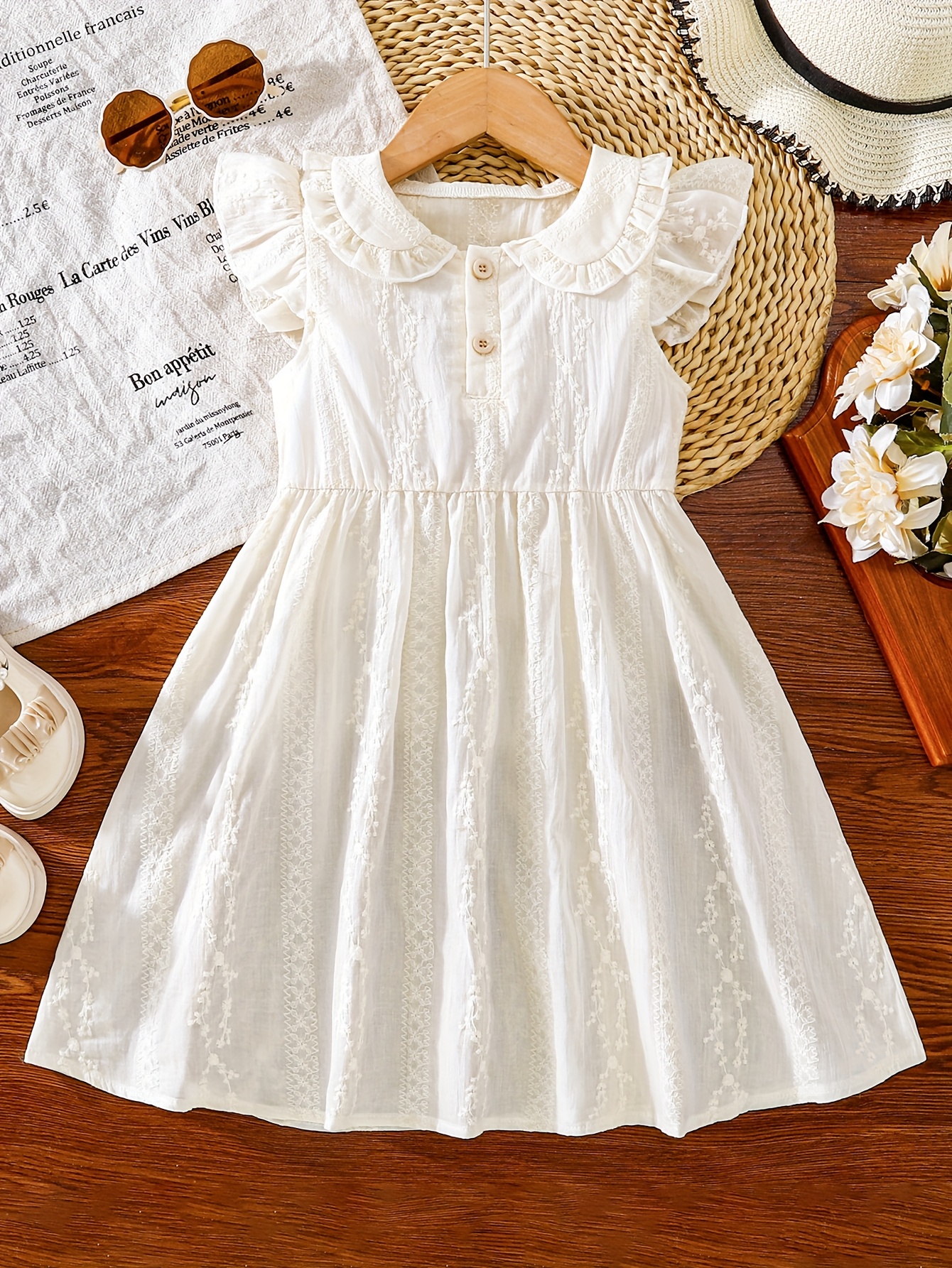 elegant white lace dress young girls sleeveless button - Temu Brazil