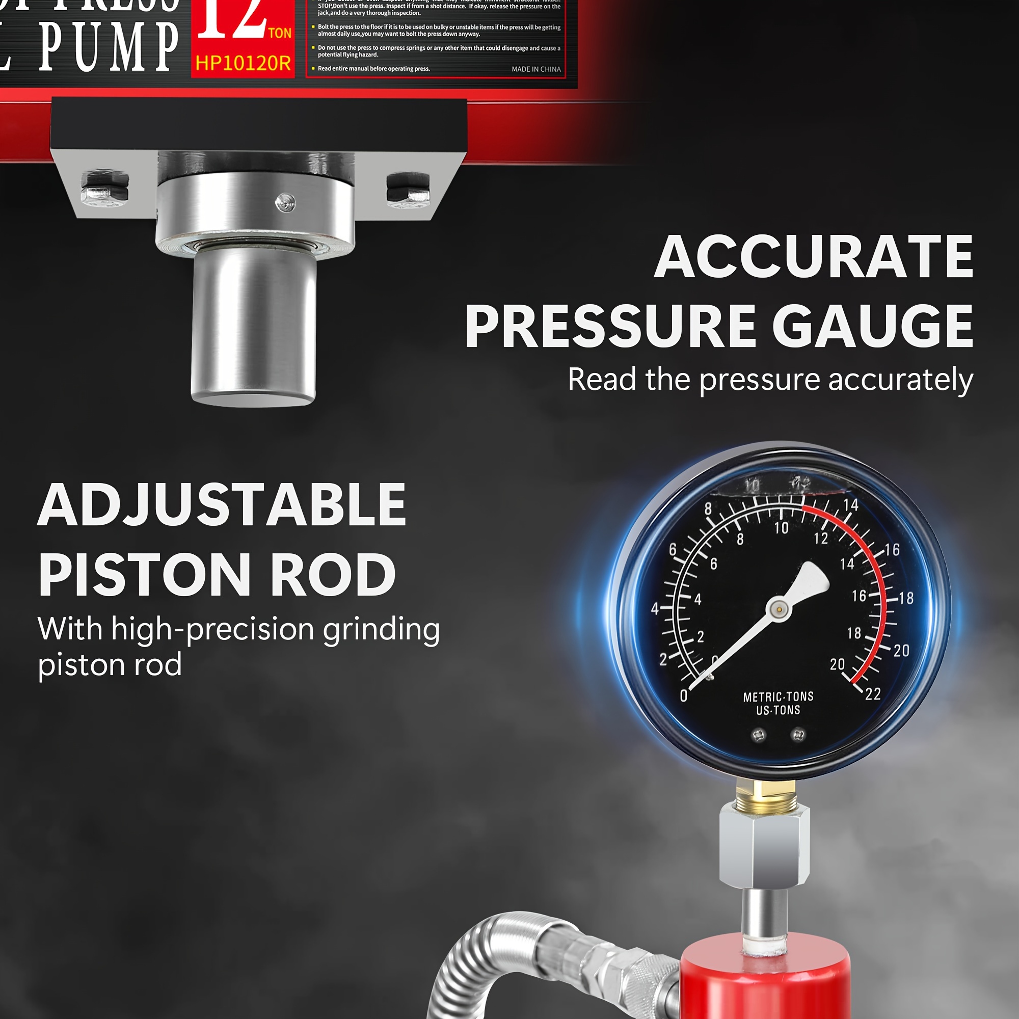 12ton Hydraulic Shop Press With Pressure Gauge & Press Plates, Hframe