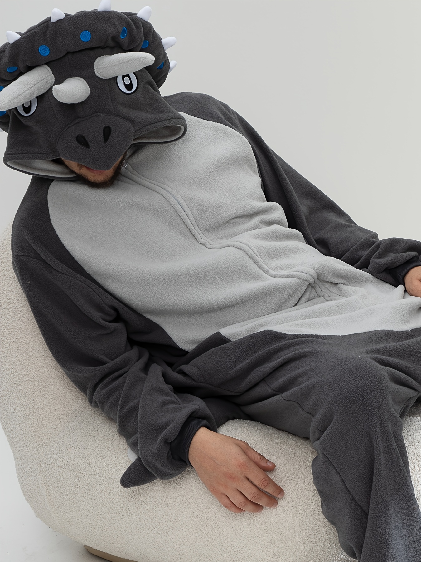 Funny Triceratops Onesie Pajamas for Adults Full-Zip Hoodie Dinosaur  Costume Sleepwear, Machine Washable One-Piece with Front Pockets *'s