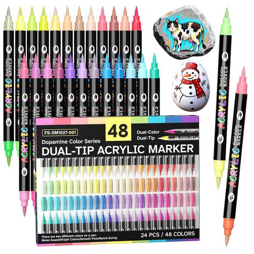 24 48pack 48 96colors double headed acrylic paint marker set soft brush tip paint pens for canvas water based ink smudge proof artist professional art supplies