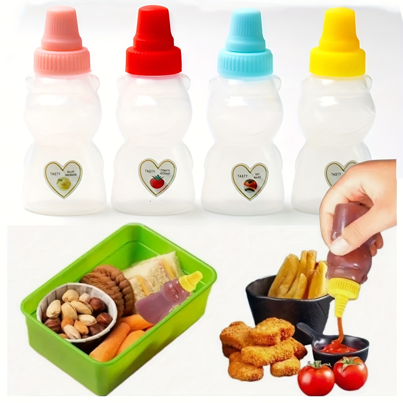 

4pcs, Mini Sauce Bottles, Mini Bottles, Condiment Squeeze Bottle, Plastic Portable Containers Bottle For Office Picnic Oil Honey Salad Dressing, Spice Bottle, Kitchen Utensils, Apartment