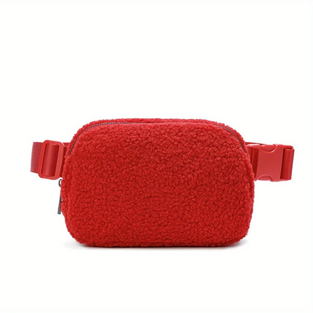 Image of Women's Waist Pack, Ladies Casual Waist Bag, Bidirectional Zipper Mini Belt Bag Small Waist Pouch Travel Outdoor Hiking Running Casual Adjustable Shoulder Strap, Fleece Furry Bag