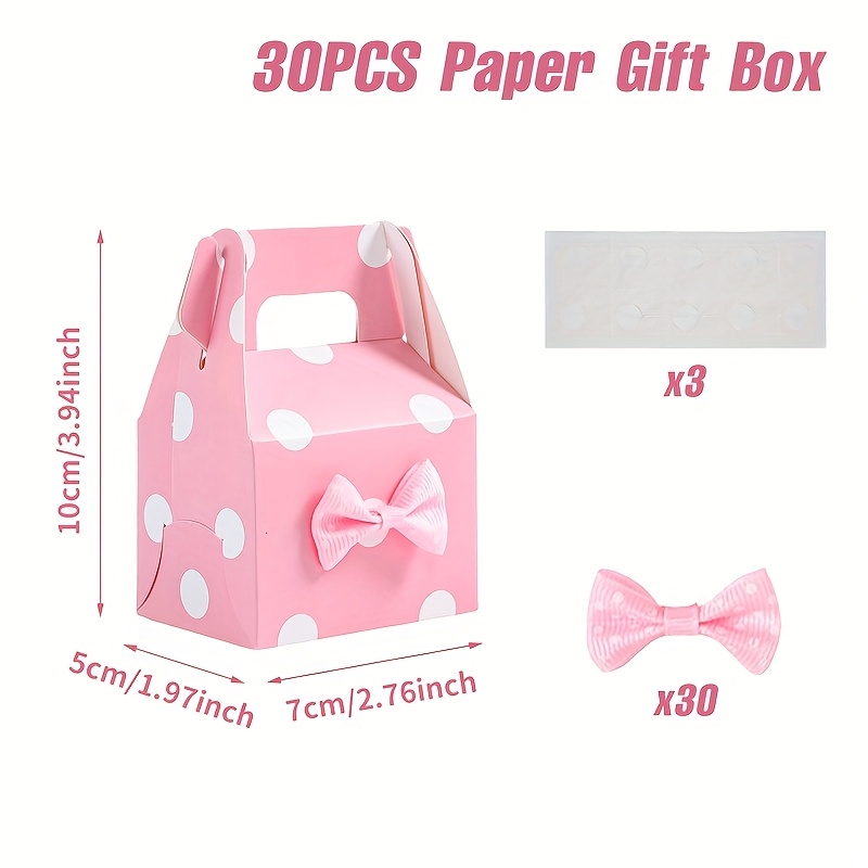 TEMU Gift For Her/him 30pcs, Pink Polka Dot Handheld Box, Pink Polka Dot Paper Gift Boxes With Pink Bow, Wedding Bridal Party Packaging Boxes, Baby