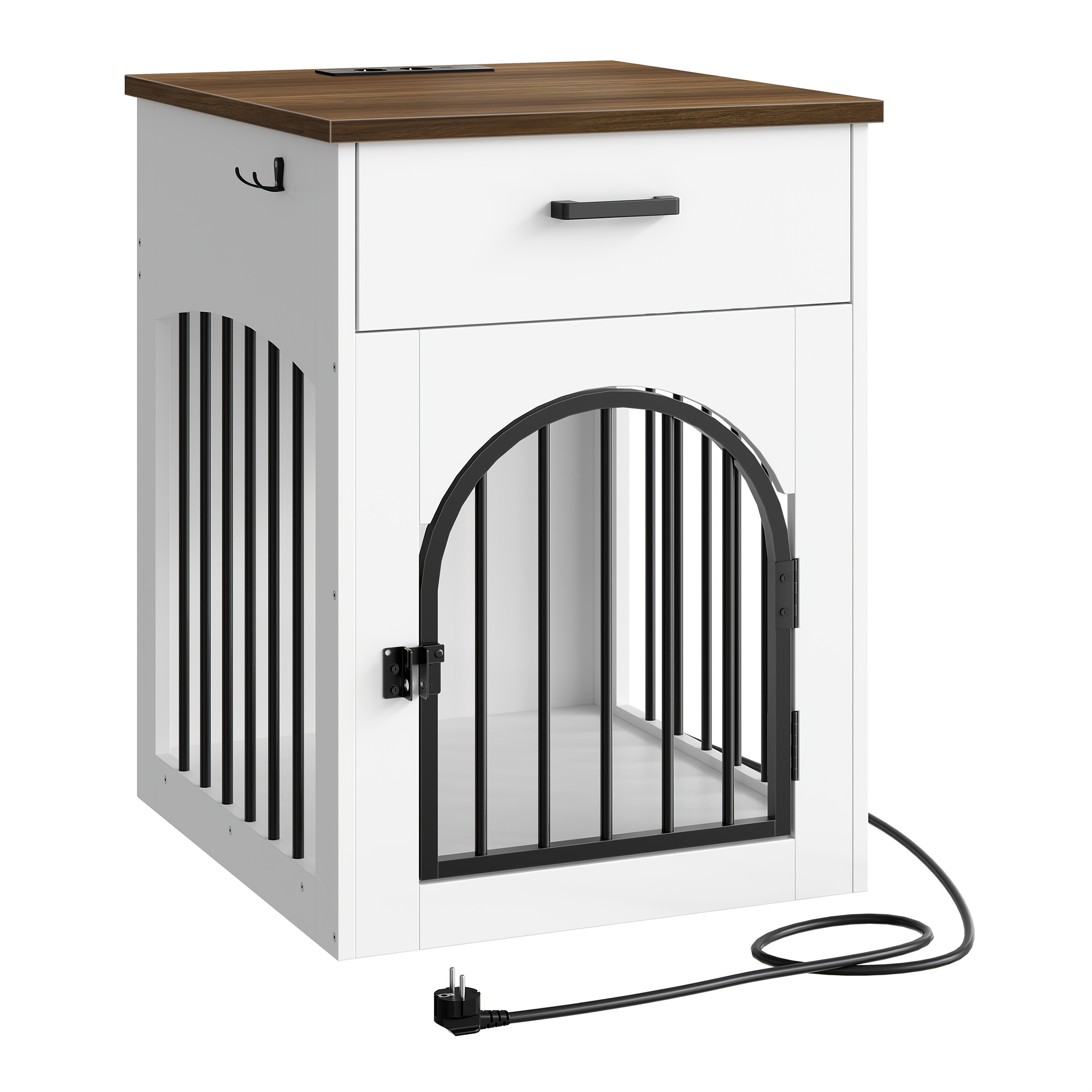 Image of Dog Crate Furniture With Charging Station, 70 Dog Crate, Sliding Door, Double Door, Modern Iron Indoor Dog Crate, Suitable For Small Dogs, Home Dog Crate, 50 X 58 X 70 Cm, Modern White