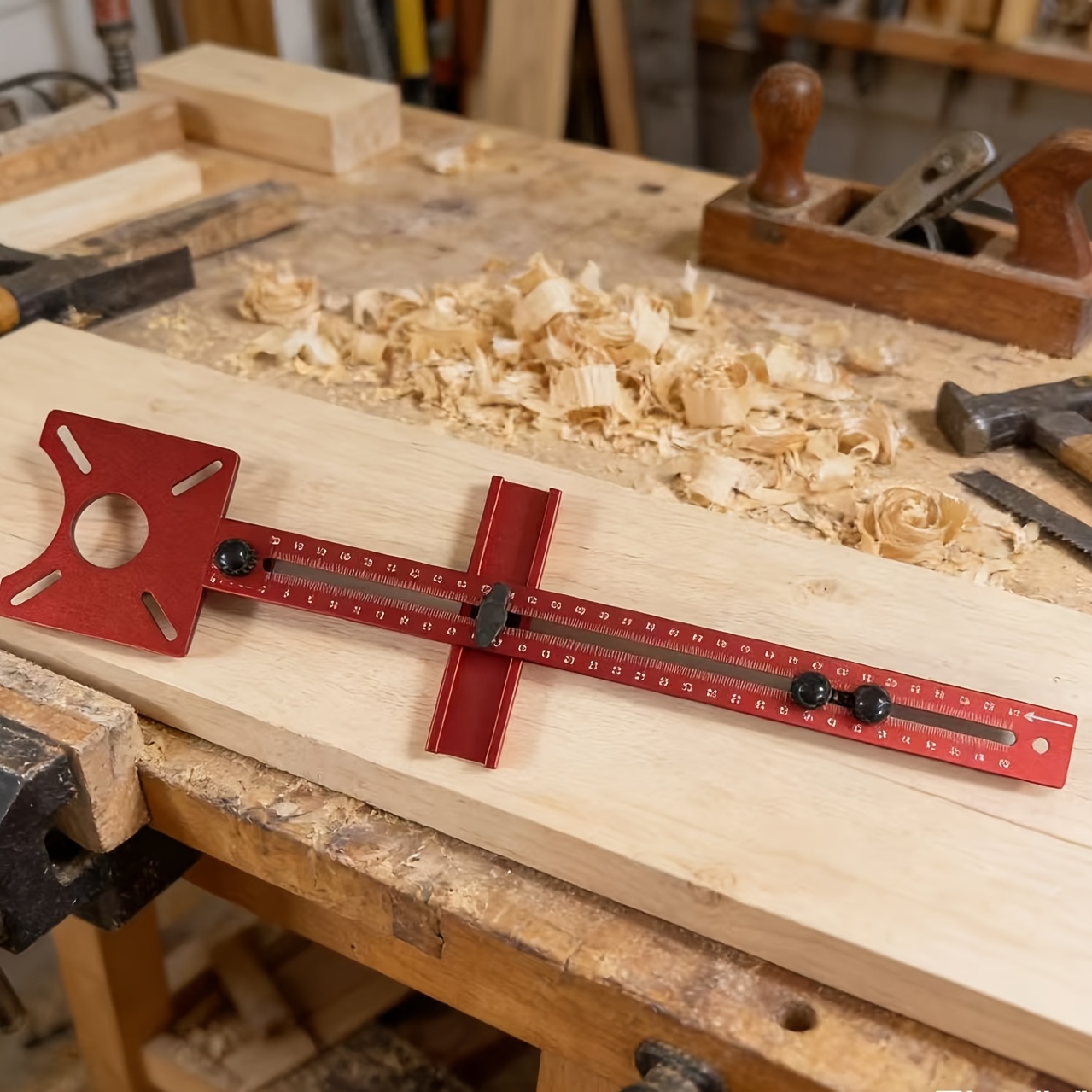 E-shop 3-in-1 Multifunktionale rote Aluminium-Holzbearbeitungs-Fräsmaschinen-Aufnahme, metrisch & zöllig kompatibel, Radiusbereich 3,54-24,0 Zoll,