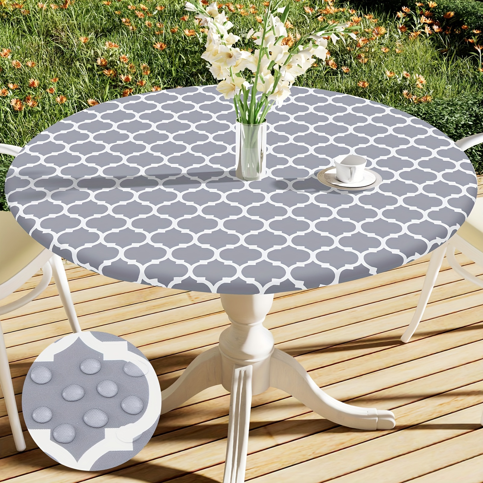 

1pc, Round Picnic Tablecloth, Waterproof Elastic Fitted Table Covers For 40" - 44" Tables, Wipeable Vinyl Tablecloths For Camping, Indoor, Outdoor, Clear, Wood Pattern