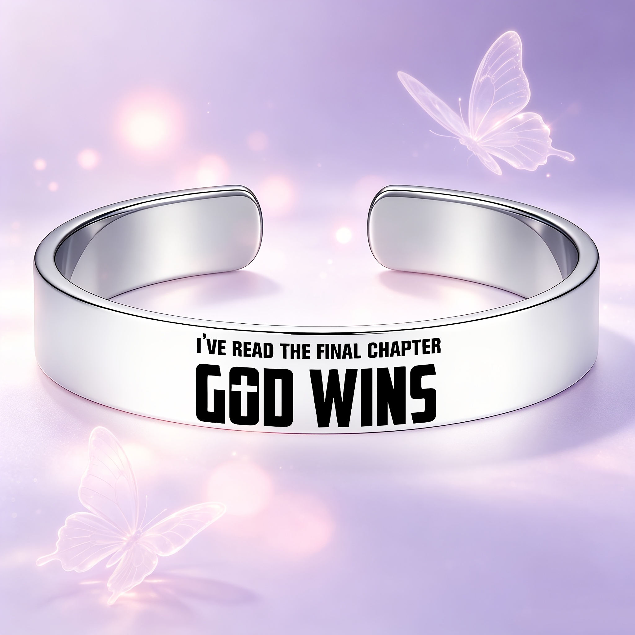 Inspirational Unisex 304 Stainless Steel Open Bangle Bracelet, God Has Won
