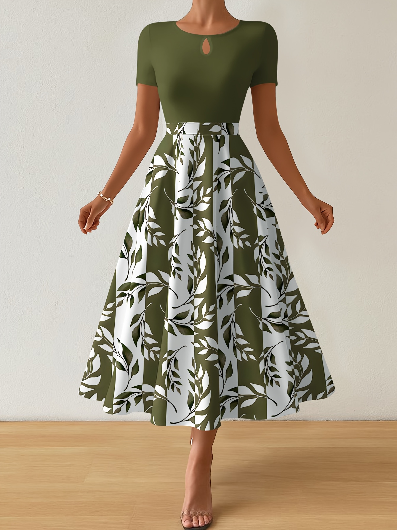 a stylish two piece set featuring an olive green round neck - Temu Saudi  Arabia
