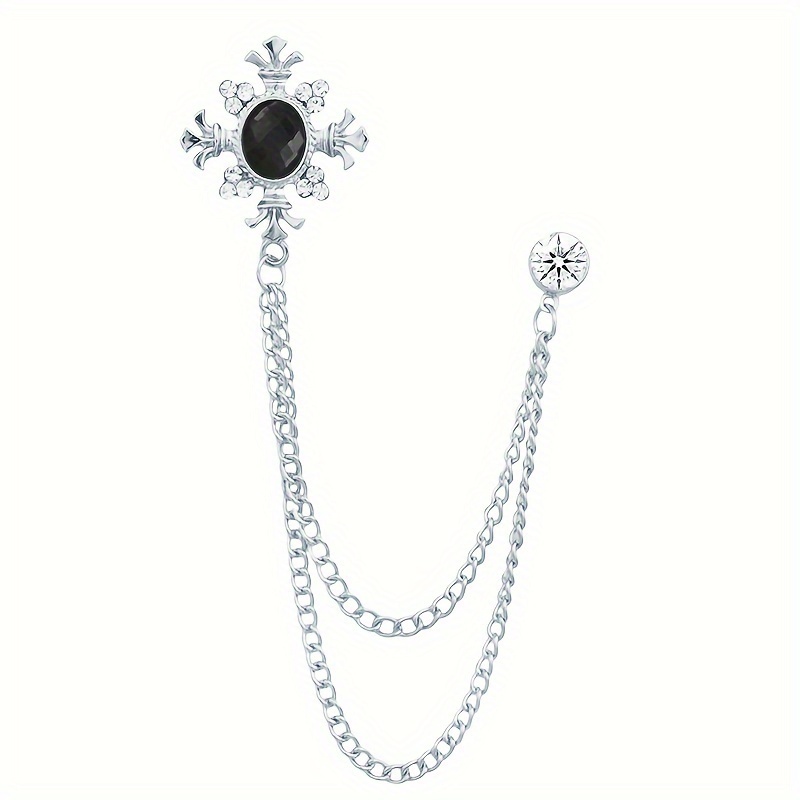 Men's Elegant Rhinestone Flower Brooch With Chain - Alloy, 16 Color Options, Perfect For Business & Formal Events