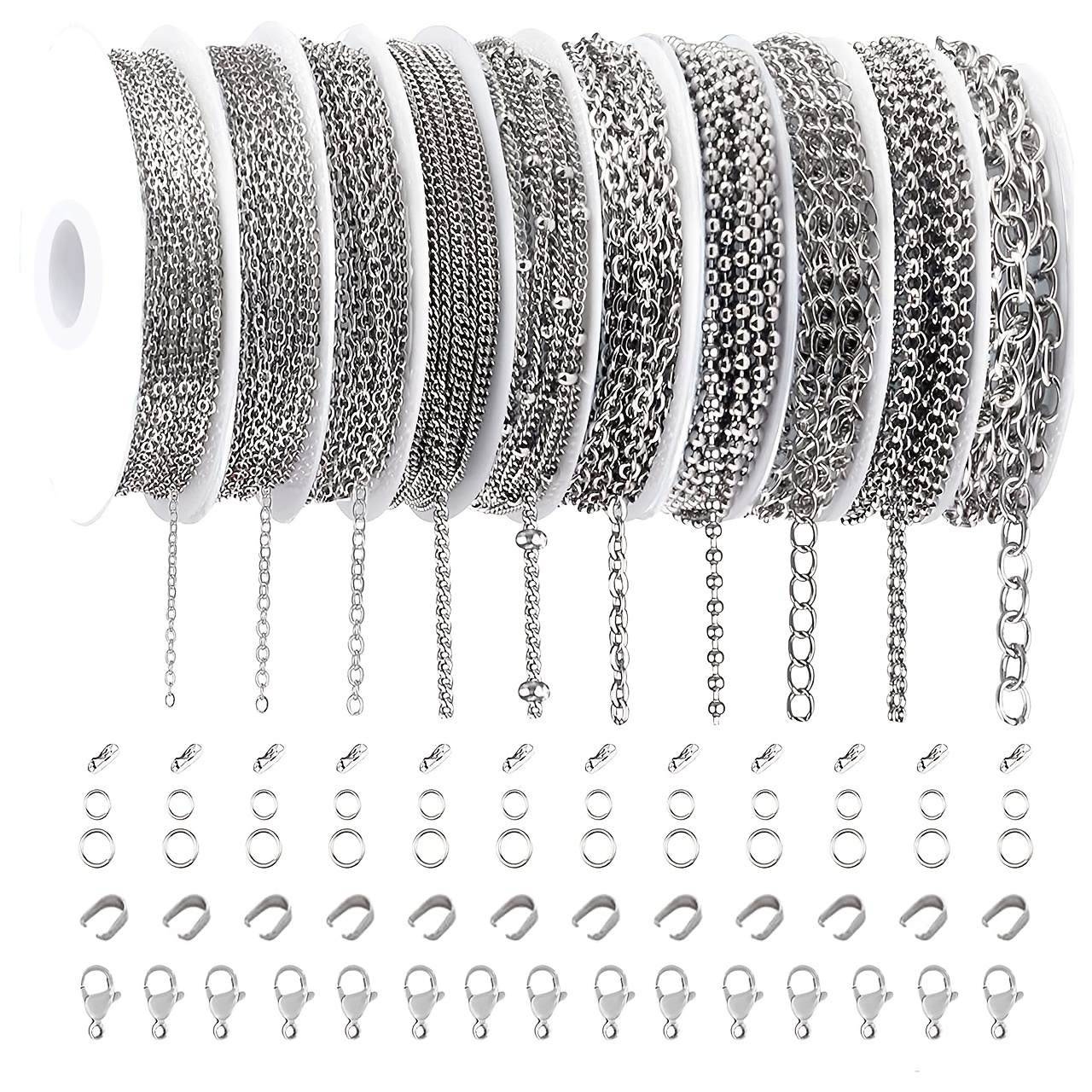 

10pcs Stainless Steel Chain Combination, Making Kit For Necklace And Bracelet Making, With Free Jewelry Accessories