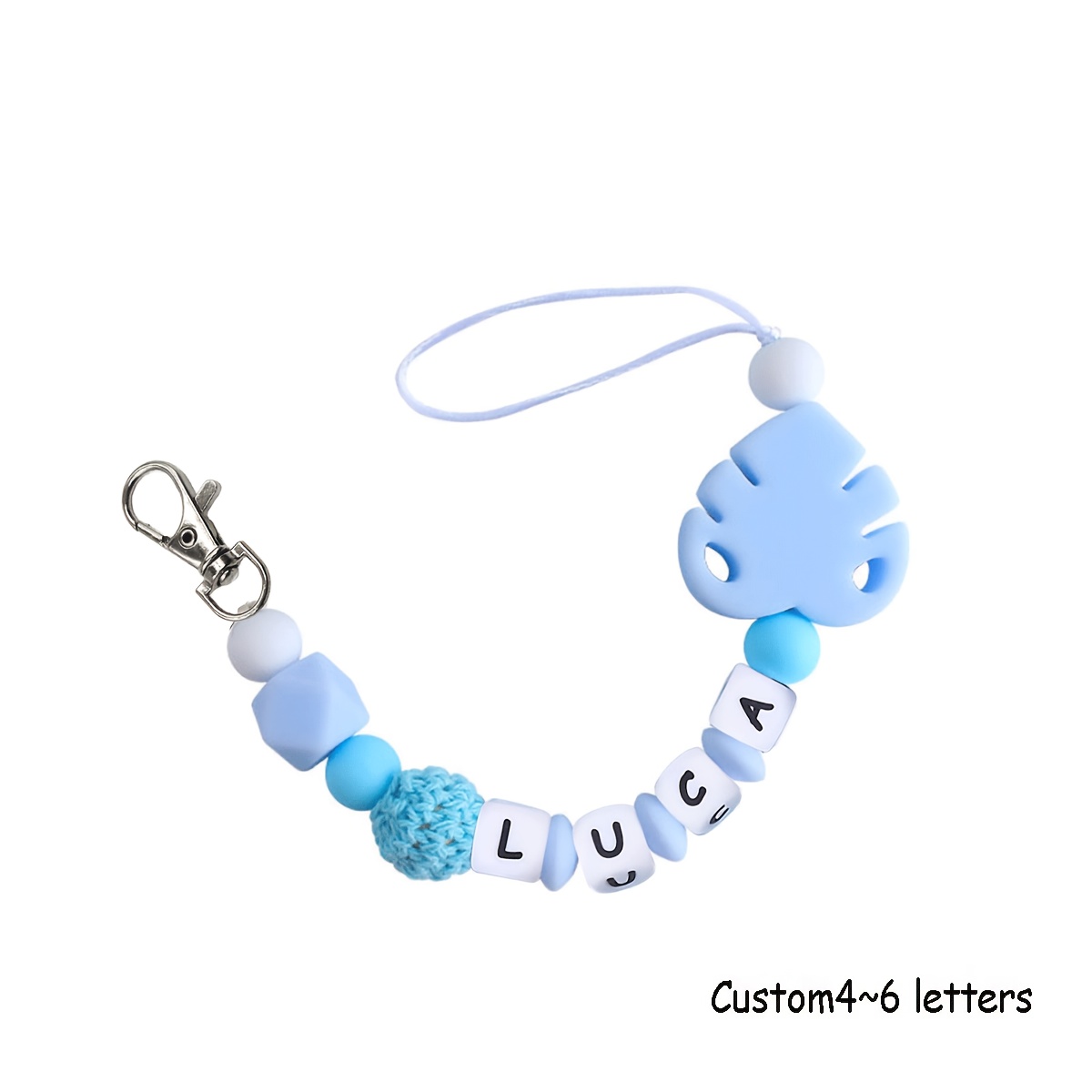 Image of [custom] 1pc Creative Leaf Keychain, Personalized Diy Silicone Leaf Letter Bead Key Chain, Water Bottle/bag Pendant/key Ornament (customizable 1-3/4-6/7-9/10-12pcs English Letters)