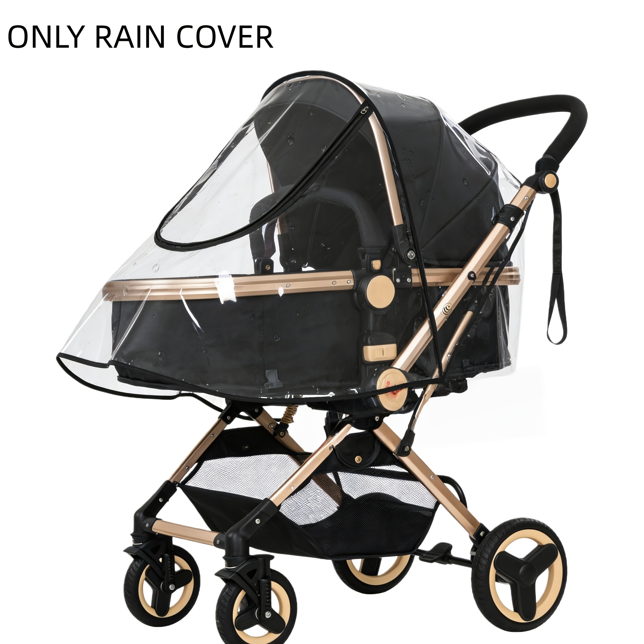 TEMU 1pc Universal Transparent Breathable Waterproof Windproof Dustproof Stroller Rain Cover With Zipper Design, Suitable For Universal Umbrella