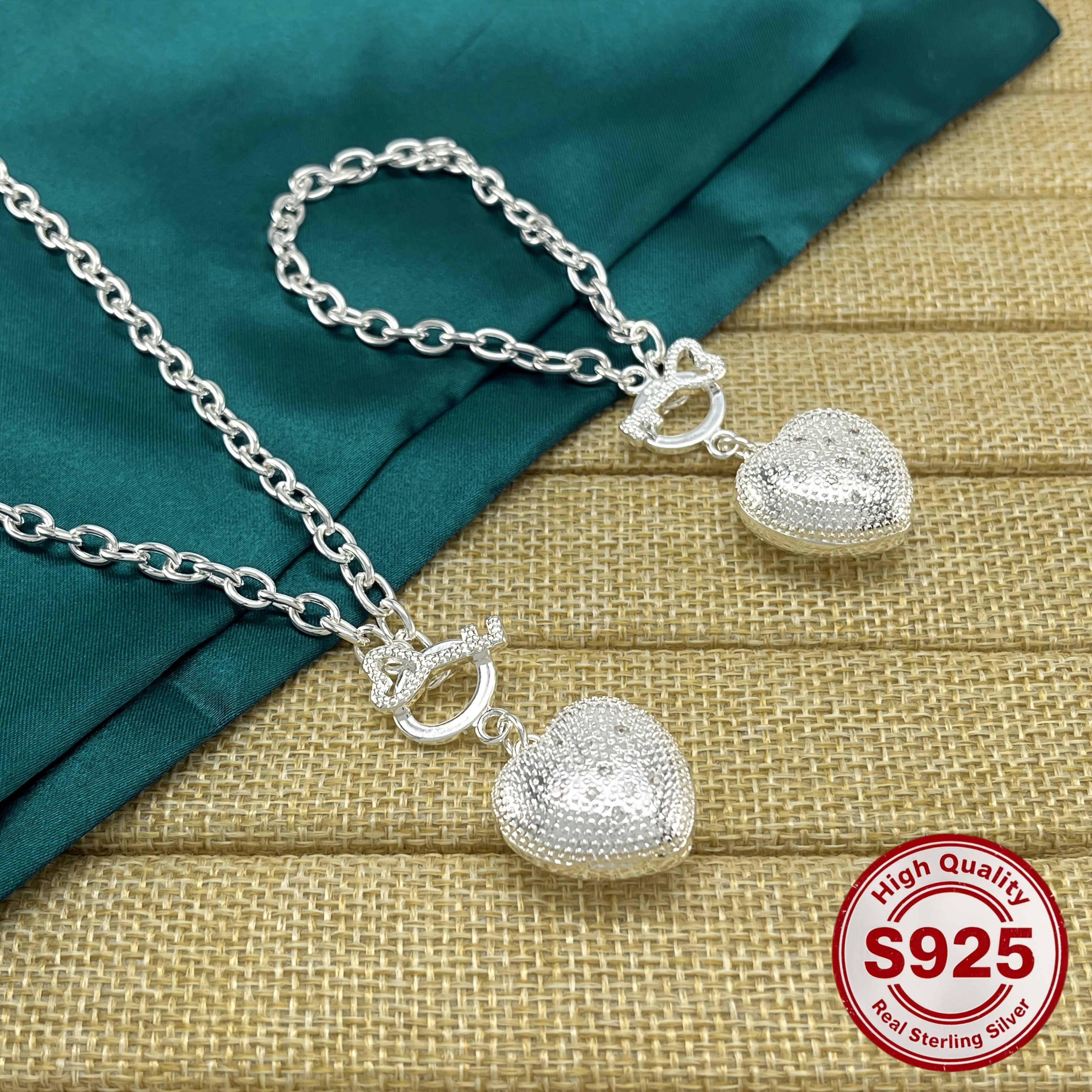 TEMU 925 Sterling Silver, Love Necklace Bracelet Combination, Style Optional, Suitable For Couples, Holiday Gifts, The Perfect Valentine's Day Gift,