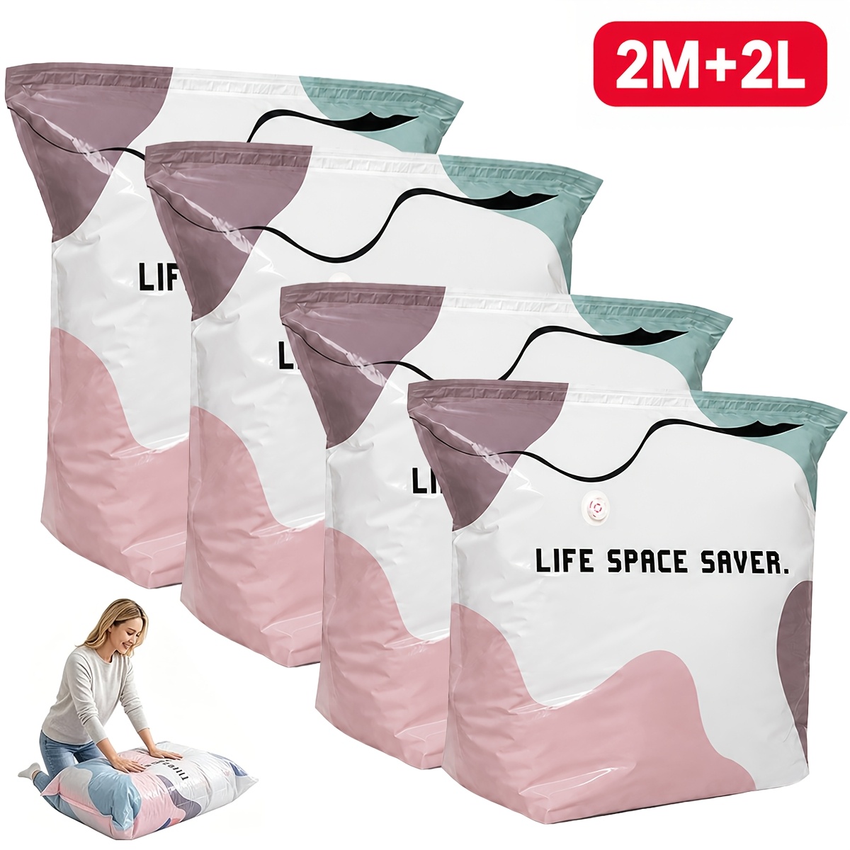 TEMU 4pcs Vacuum Storage Bags, Suitable For Clothing And Blankets. Large Capacity, Heavy-duty, Pump-free Compression Bags With - For Quick