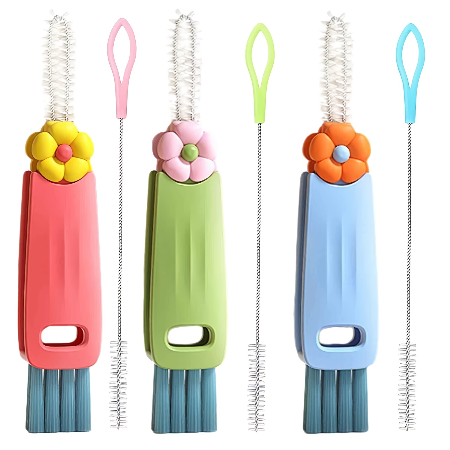 TEMU Ensemble de 6 brosses de nettoyage 3-en-1 pour couvercles de tasses, ensemble de brosses de nettoyage pour fentes de bouteilles d'eau, nettoyeur