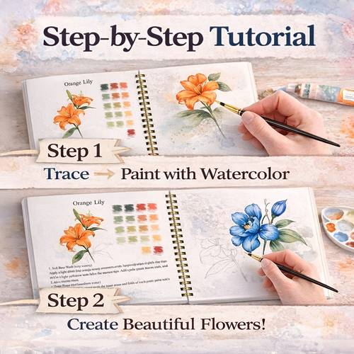 watercolor workbook for beginners with paint set brushes flowers book with color palette guide step by step watercolor art workbook for adults teens diy painting gift record book