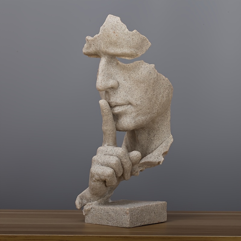   spricht bände kunststatue - moderne abstrakte harzskulptur mit nachdenklicher figur und einzigartiger handgeste,   für wohnzimmer oder studien-dekor, statuen für heimdekoration
