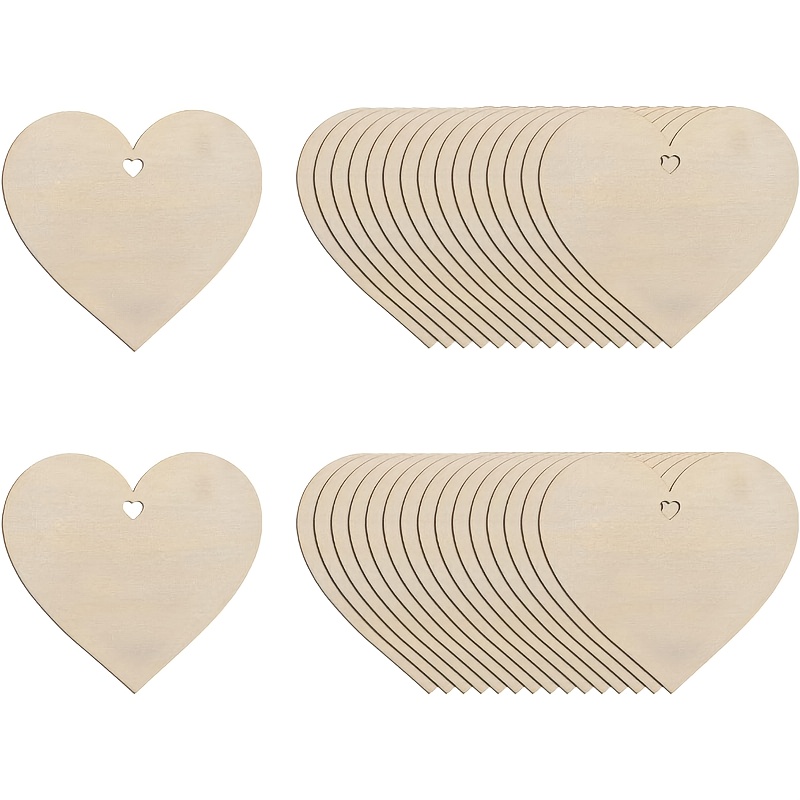 Image of 42pcs Wooden Heart Crafts, Small Wood Heart Slices, Unfinished Diy Wooden Ornaments For Valentine's Day, Birthdays, Parties, Wedding Guest Book Decorations, Heart-shaped Tag Labels