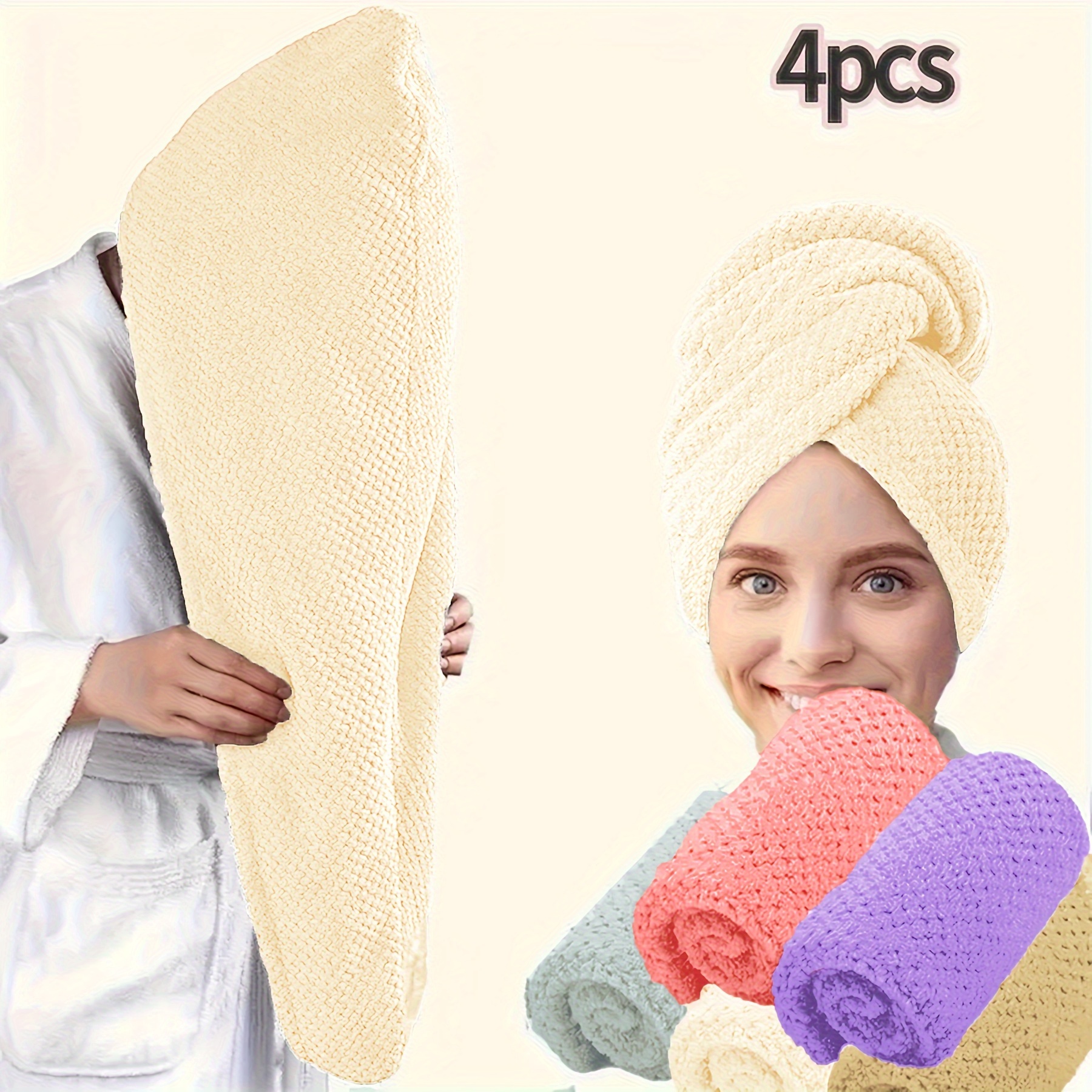 

- Towel Set For Women & - Dry, , On Curly Or Damaged , Bathroom Accessories, 1pc/4pcs , 300gsm