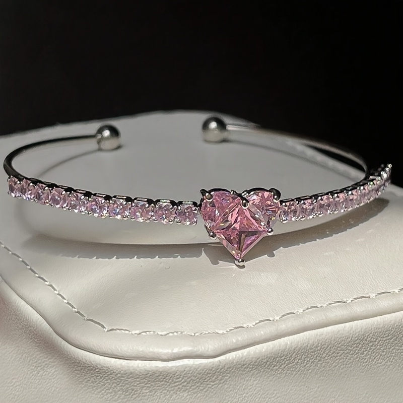 

Pink Heart Cuff Bracelet - Uv Plated Alloy, Casual Attire & Valentine's Gift