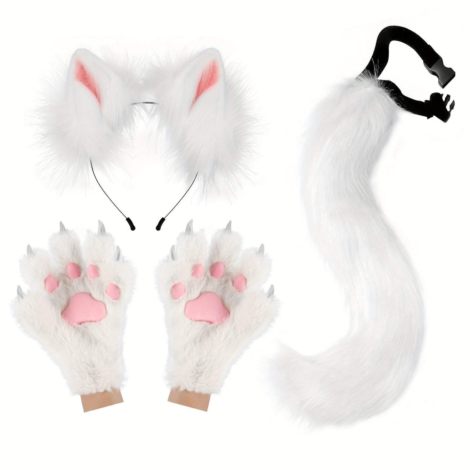 Halloween-Kostüm-Set Fuchs/Katze – Mit Stirnband, Schwanz & Fingerhandschuhen Aus Kunstfell, Blau, One Size